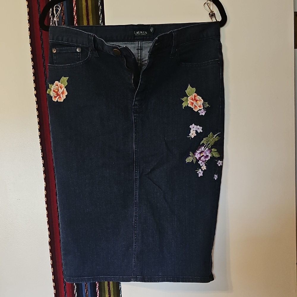 Ralph Lauren Dark Blue Floral Pencil Skirt